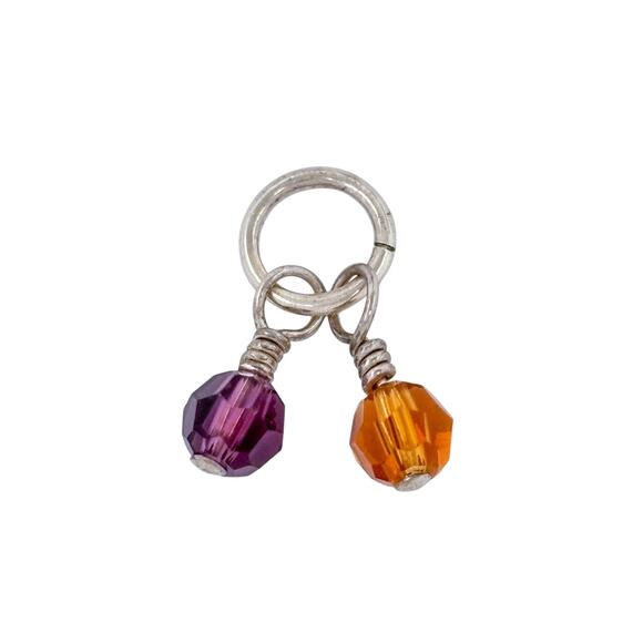 Orange Purple Crystal Dangle Charm | Dainty Vintage Sterling Silver 925 Jewelry - Picture 2 of 5